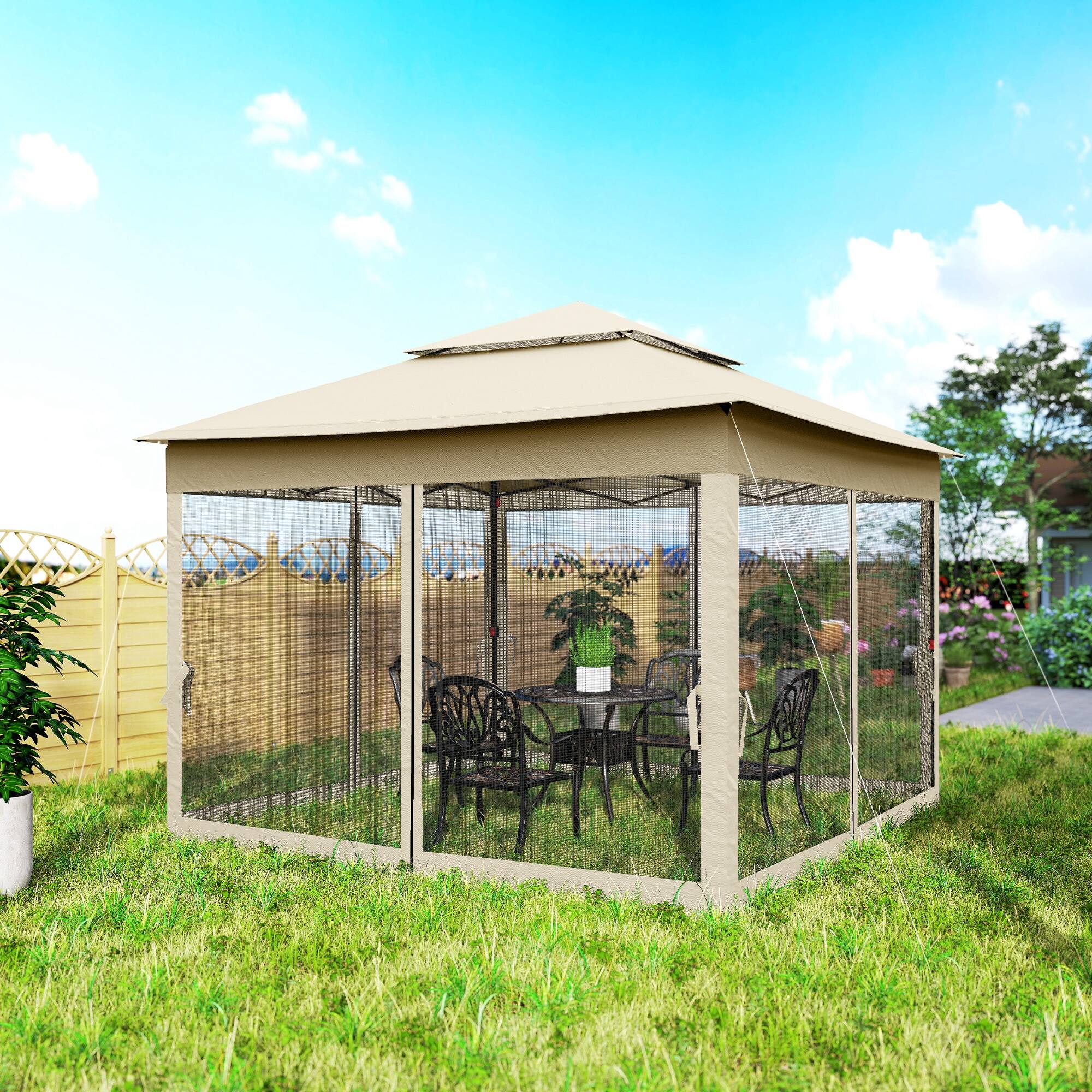 Alt View 8. Outsunny - Outdoor Patio Pop Up Canopy Gazebo Shelter with Zipper Netting, Carry Bag - Beige.
