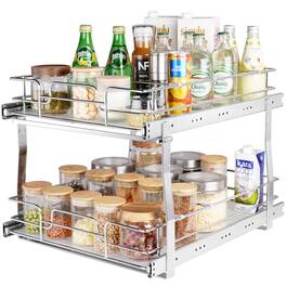 VEVOR - 2 Tier 17"Wx21"Dx15"H Pull Out Cabinet Organizer, Heavy Duty Slide Out Pantry Shelves, Steel Roll Out Drawers - Silver