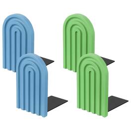 Unique Bargains - 4pcs Boho Arch Bookends, Non-Skid Wood Book Ends Rainbow Wooden, for Shelves Book Stopper Stand, for Home Library Decor - Cyan/Light Blue