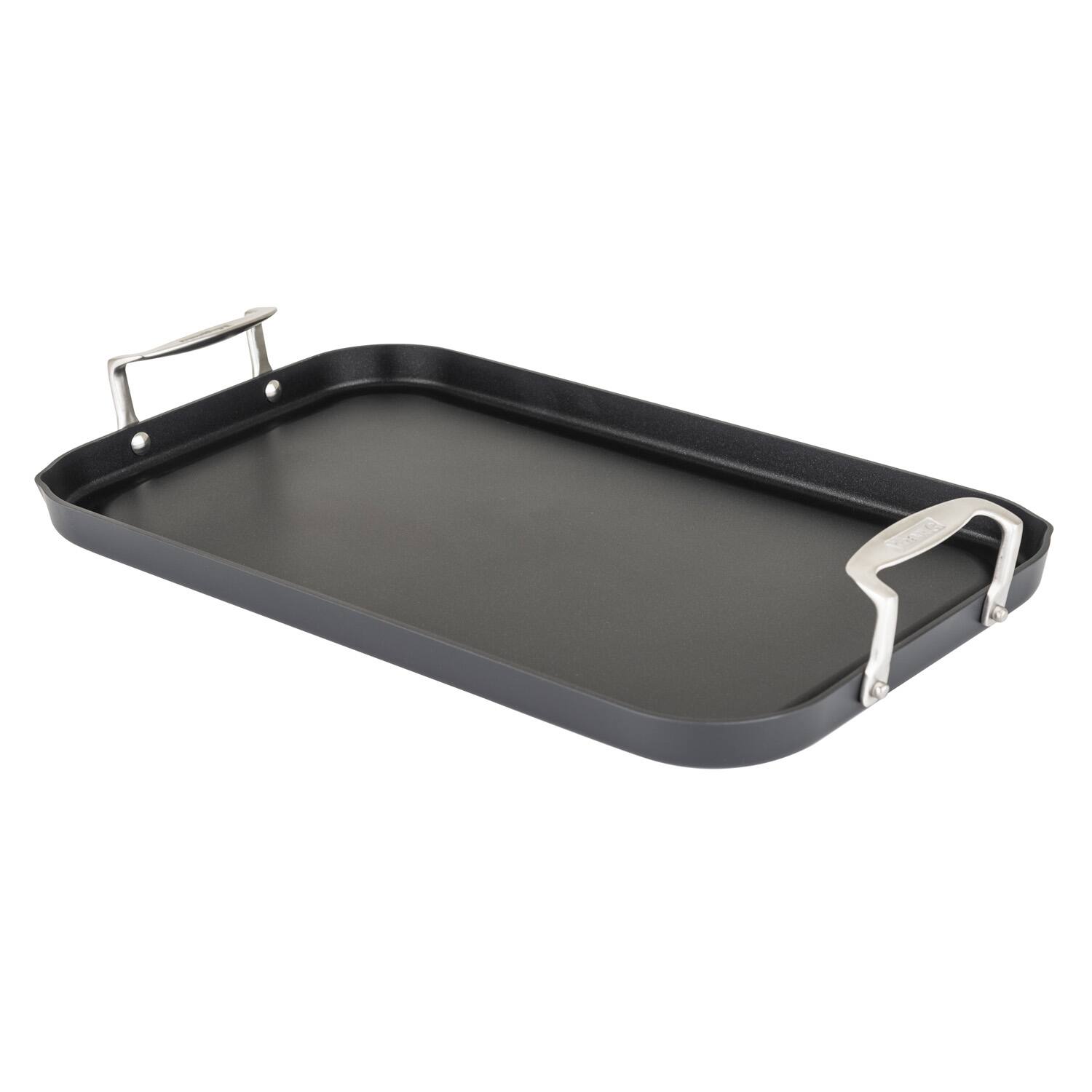 Left. Viking - Hard Anodized Double Burner Nonstick Griddle - Black.