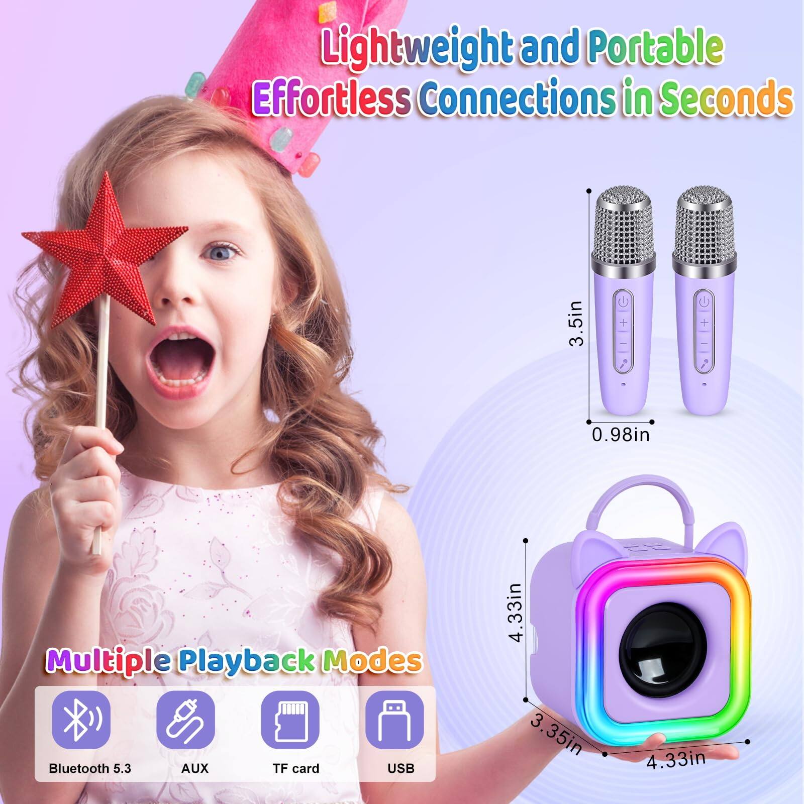 Pacoar Cade Mini Karaoke Machine Wireless Microphones Toys Gift Ages 12 ...