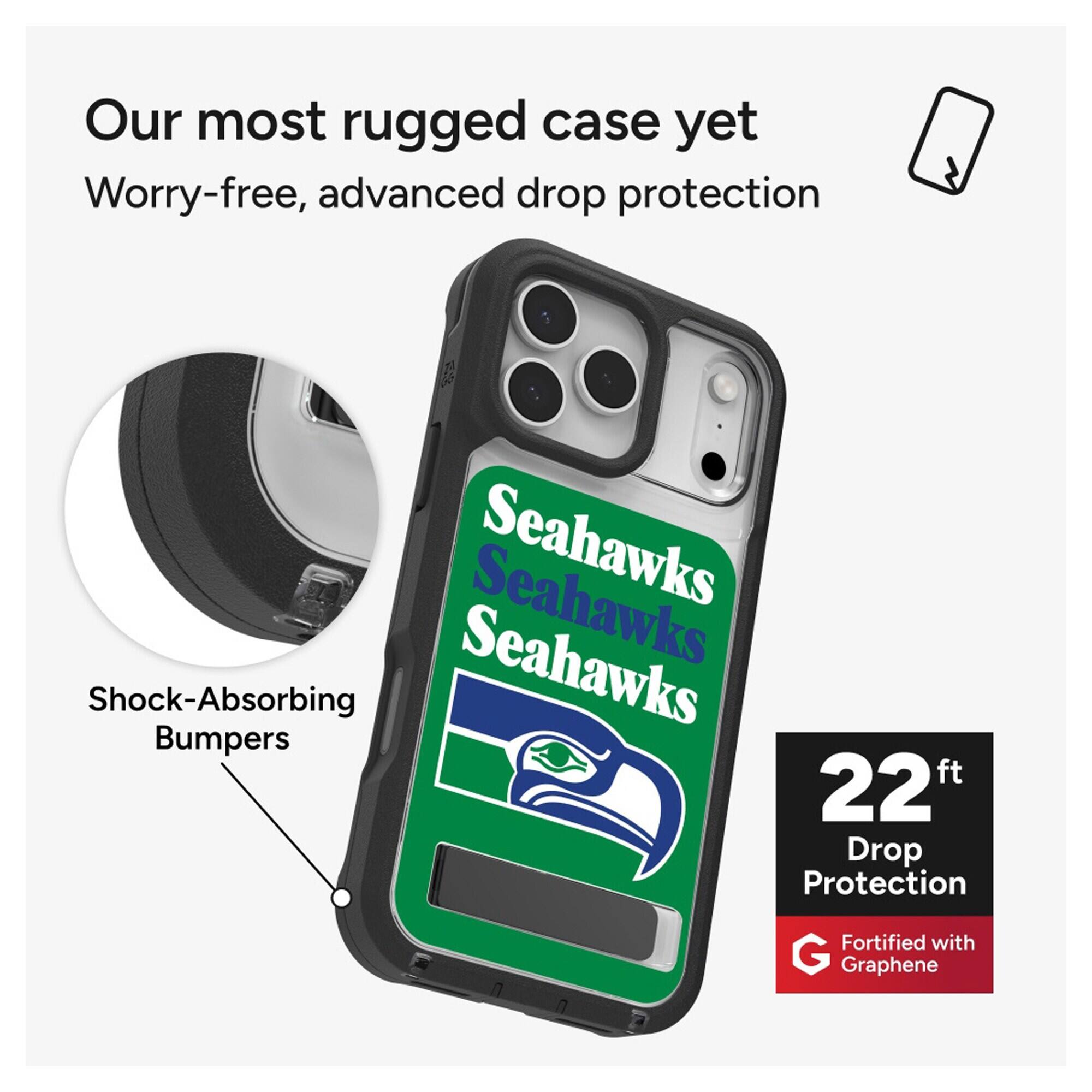 Our most rugged case yet  
Worry-free, advanced drop protection  
Shock-Absorbing Bumpers  
22 ft Drop Protection  
Fortified with Graphene