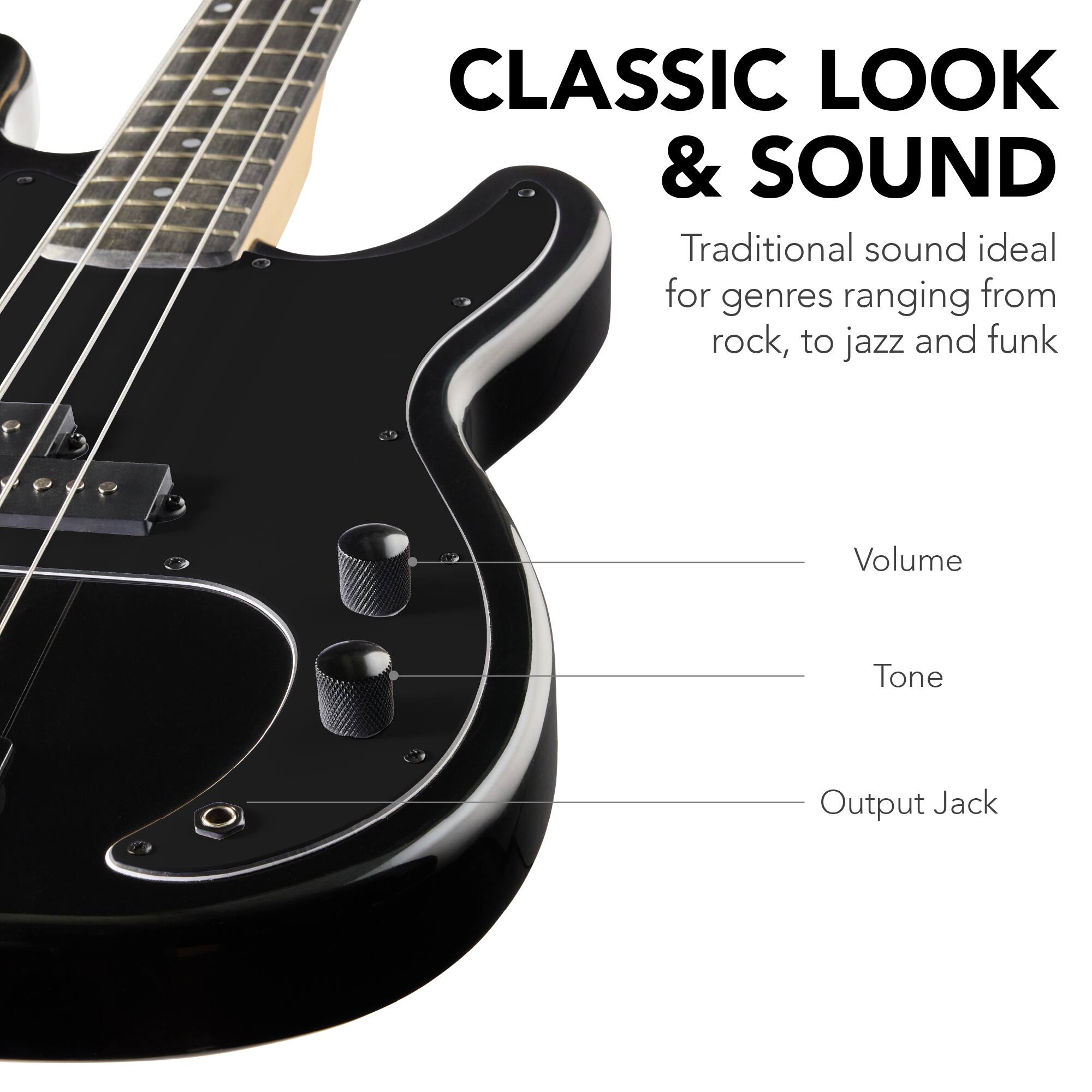 CLASSIC LOOK & SOUND

Traditional sound ideal for genres ranging from rock, to jazz and funk

Volume  
Tone  
Output Jack