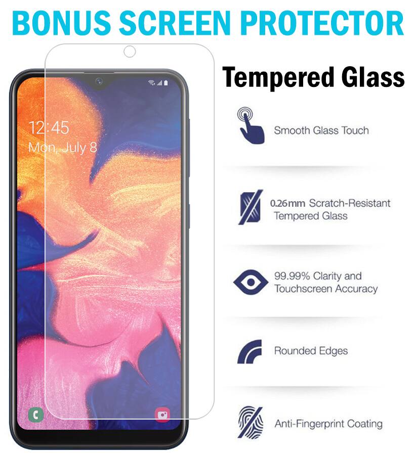 BONUS SCREEN PROTECTOR

Tempered Glass

12:45 Mon, July 8

Smooth Glass Touch

0.26mm Scratch-Resistant Tempered Glass

99.99% Clarity and Touchscreen Accuracy

Rounded Edges

Anti-Fingerprint Coating