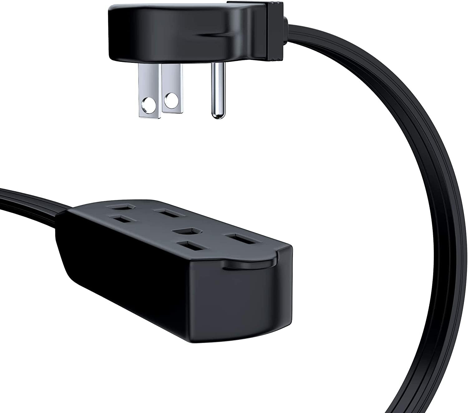 Alt View 1. Maximm - 15 ft Flat Plug Extension Cord/Wire, Multi Outlet - 3 Prong Angled Plug Extension Cord - UL Certified - Black.