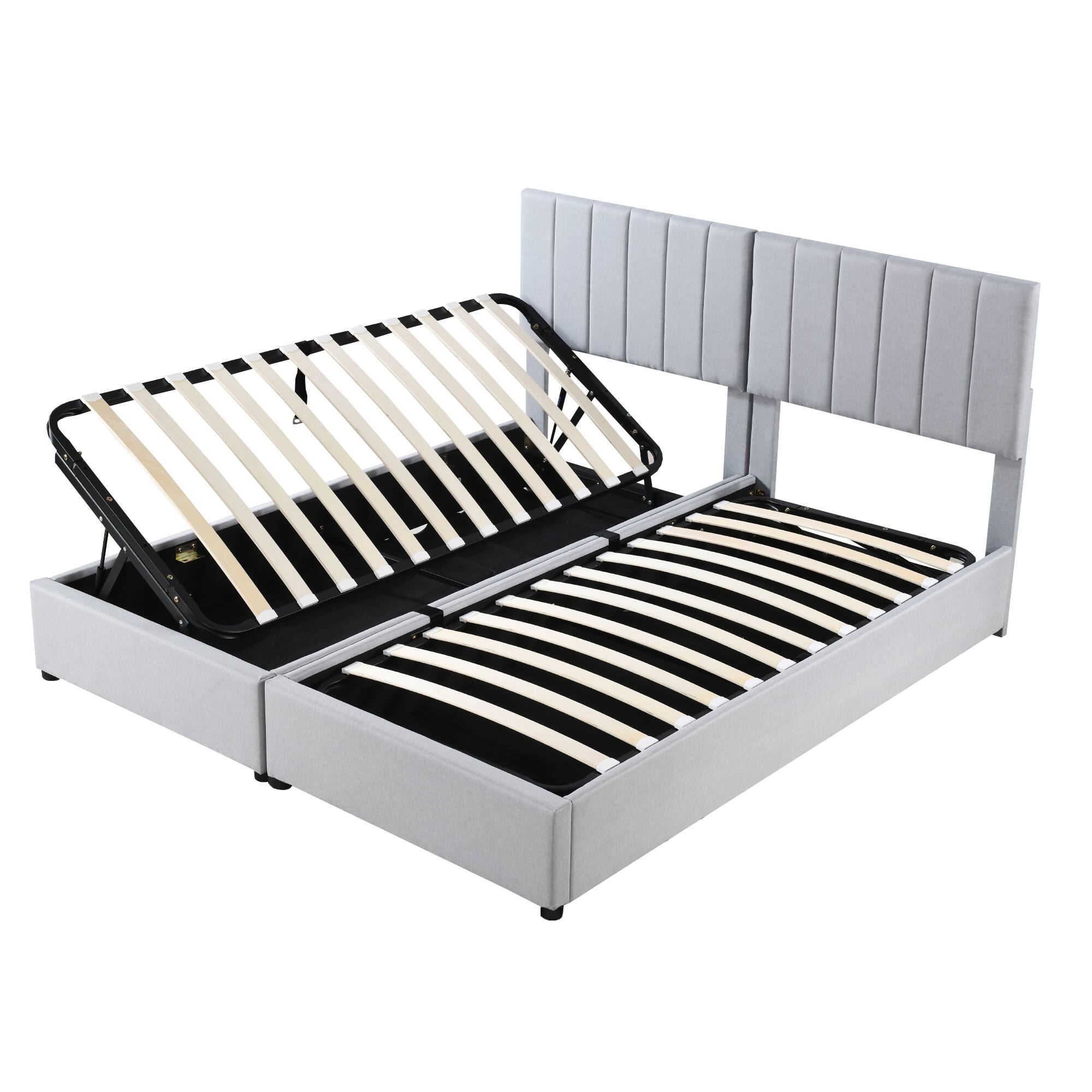 Alt View 8. Tiramisubest - King Size Upholstered Platform Bed with a Hydraulic Storage System, Gray - Gray.