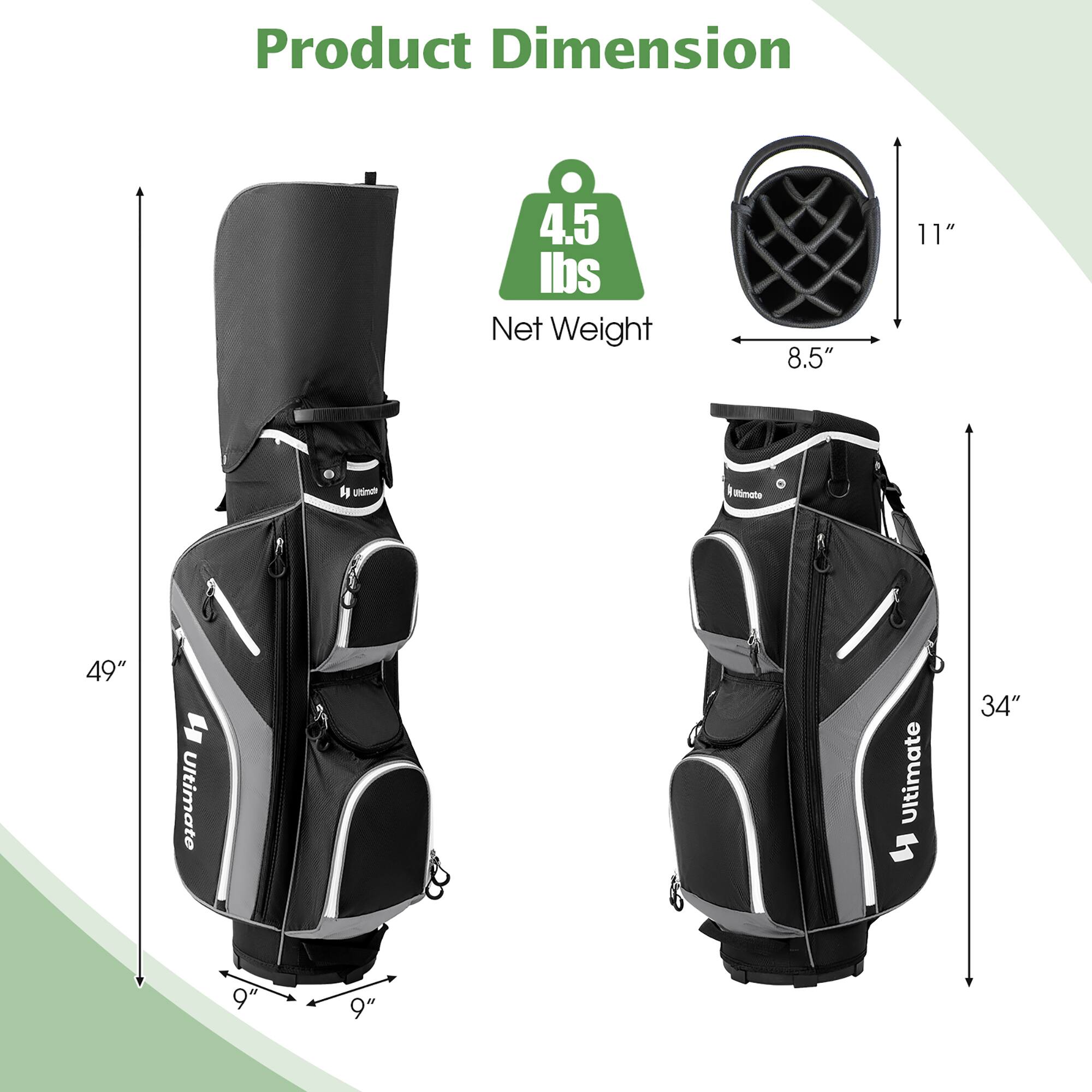 Product Dimension

Net Weight: 4.5 lbs

Dimensions:
- 49" (height)
- 9" (width)
- 9" (depth)
- 34" (height of the bag)
- 8.5" (diameter of the top)
- 11" (height of the top)