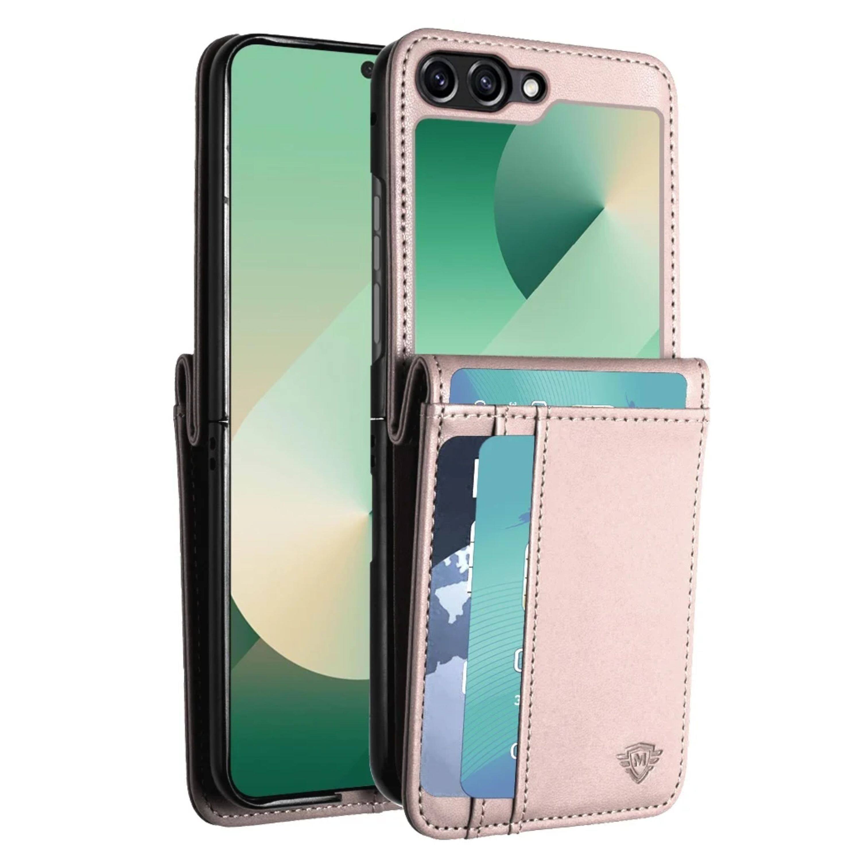 Left. Kitcheniva - Vegan Leather Phone Wallet Case With Tempered Glass For Samsung Z Flip Rose Gold - Rose Gold.