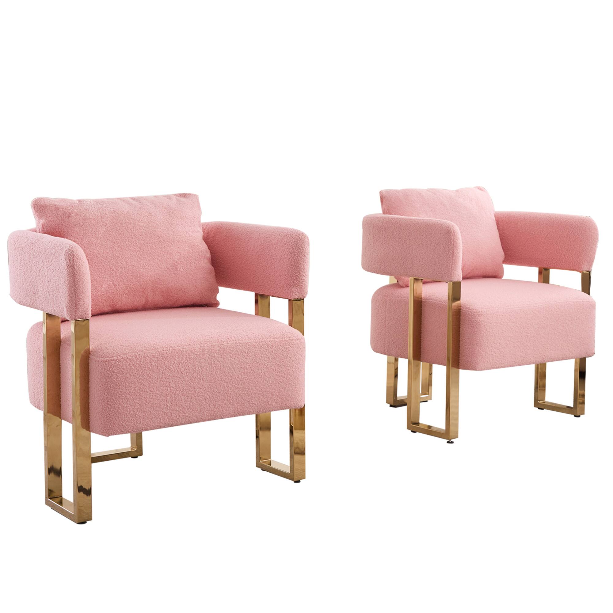 Alt View 2. GOODSILO - Modern Decorative Chair Set with Gold Metal Legs and Plush Upholstery for Living Room and Office - Pink.