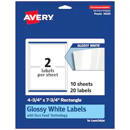 Avery - Glossy Rectangle Labels, 4.75" x 7.75", 20 Total - White