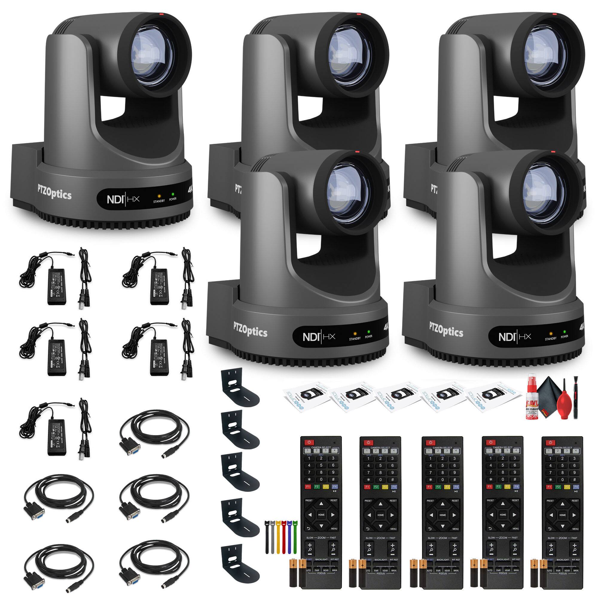 5 x PTZOptics Move 4K PTZ Camera with 20x Zoom (Gray) (PT20X-4K-GY-G3) + SuperJoy PTZ Controller + 5 x Wall Mount