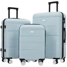 BreeBe - 3-Piece Hardshell Luggage Set with Double Spinner Wheels, Handle and Password Lock, Lightweight 20/24/28 Inch - Light Blue