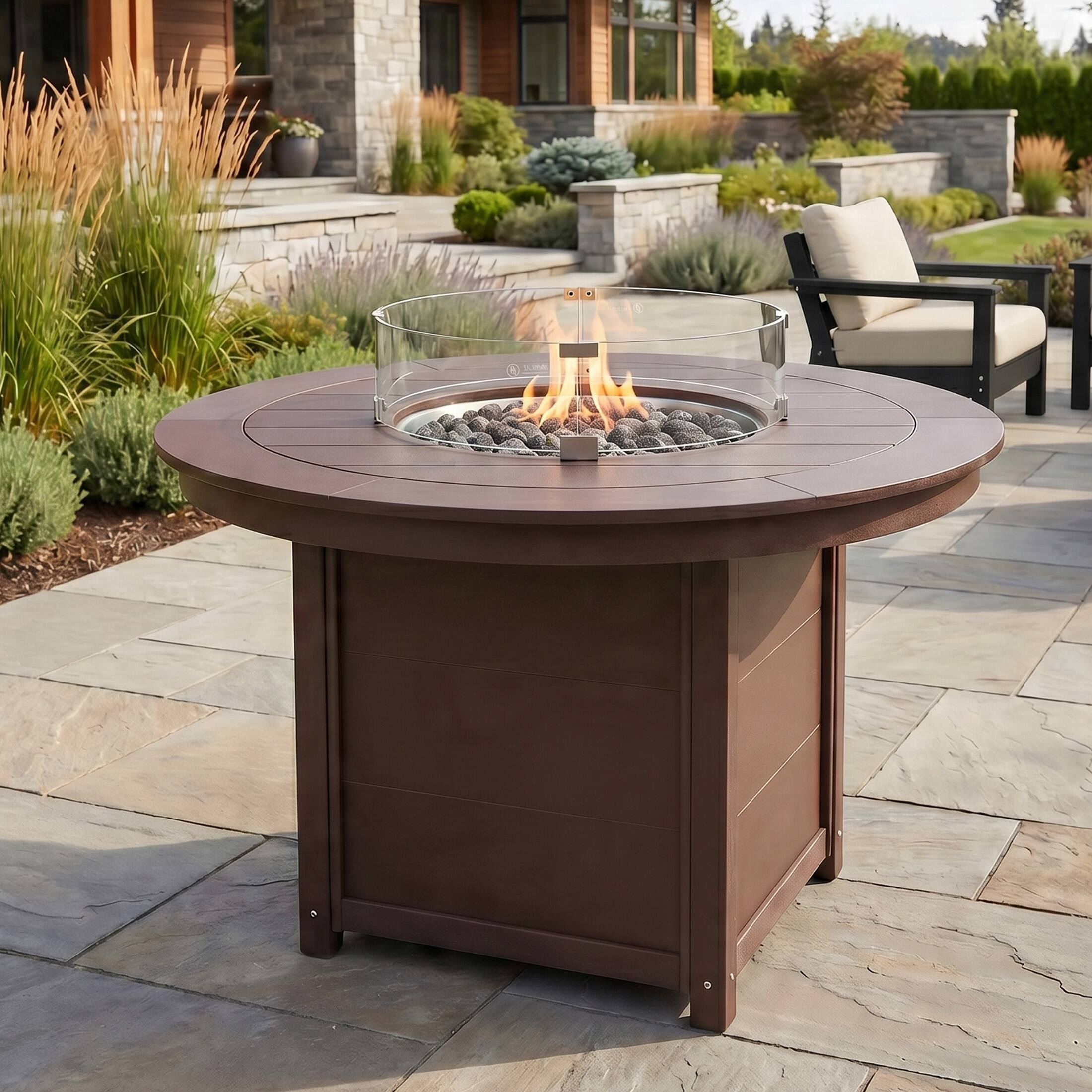 Angle. WestinTrends - WestinTrends Helios 47" Modern Outdoor Patio Propane Gas Round Fire Pit Table - Dark Brown.