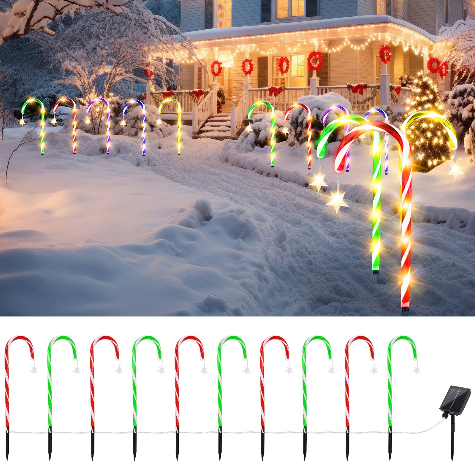 Alt View 1. Oumilen - Solar Candy Cane Lights 10-in-1 Multicolor LED Christmas Pathway Lights.