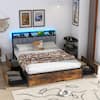 Front. Gymax - Gymax LED Bed Frame Full Size w/ Charging Station Upholstered Headboard 4 Drawers - Rustic Brown, Black.