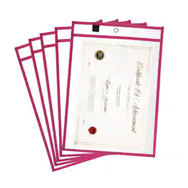 Unique Bargains - 5pcs Job Ticket Holders 14x10 Inch Dry Erase Reusable Clear Plastic Sleeves for Invoice Office Shop Organization - Rose Red