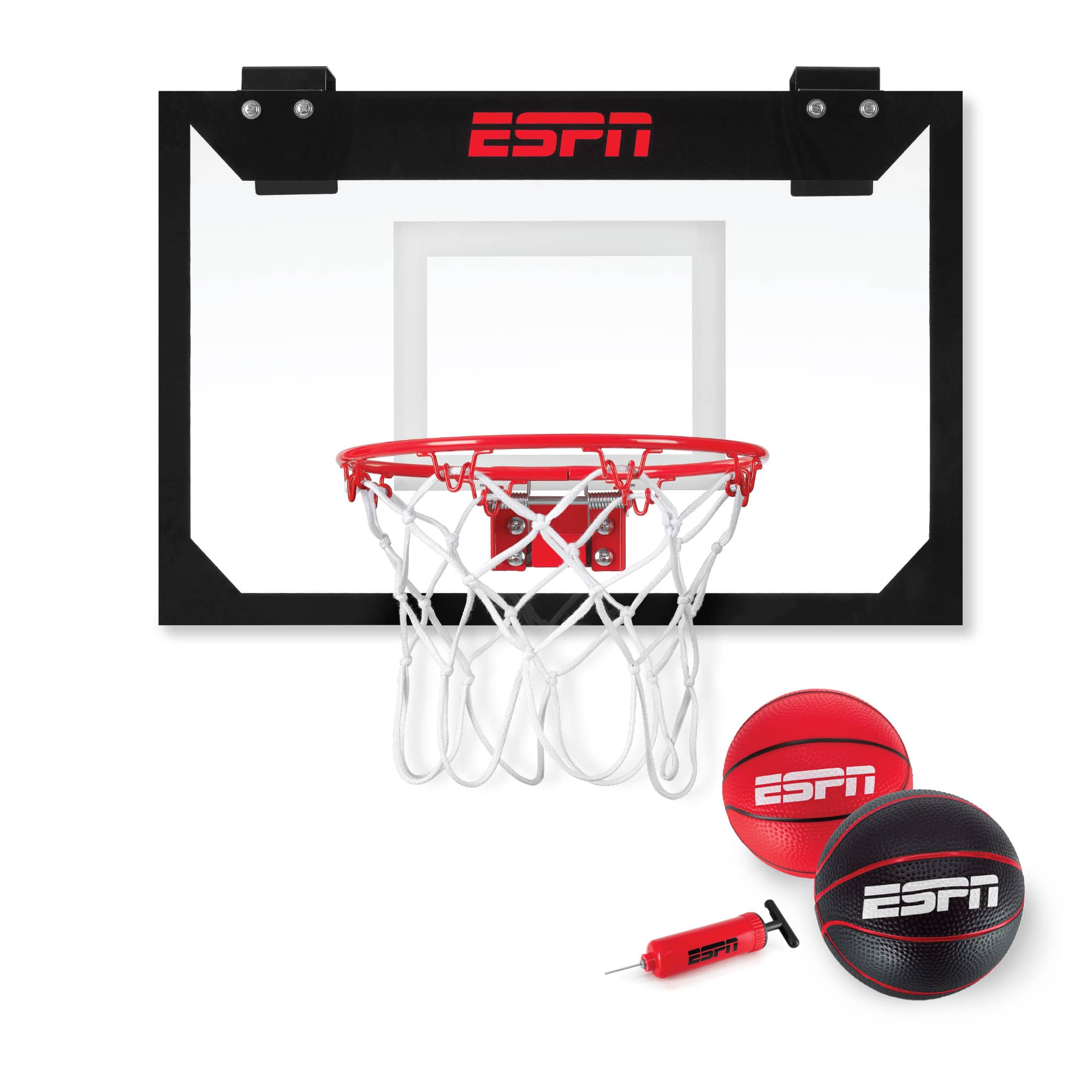 ESPN - Mini Over the Door Basketball Hoop, Includes 2 Mini Basketballs and Pump