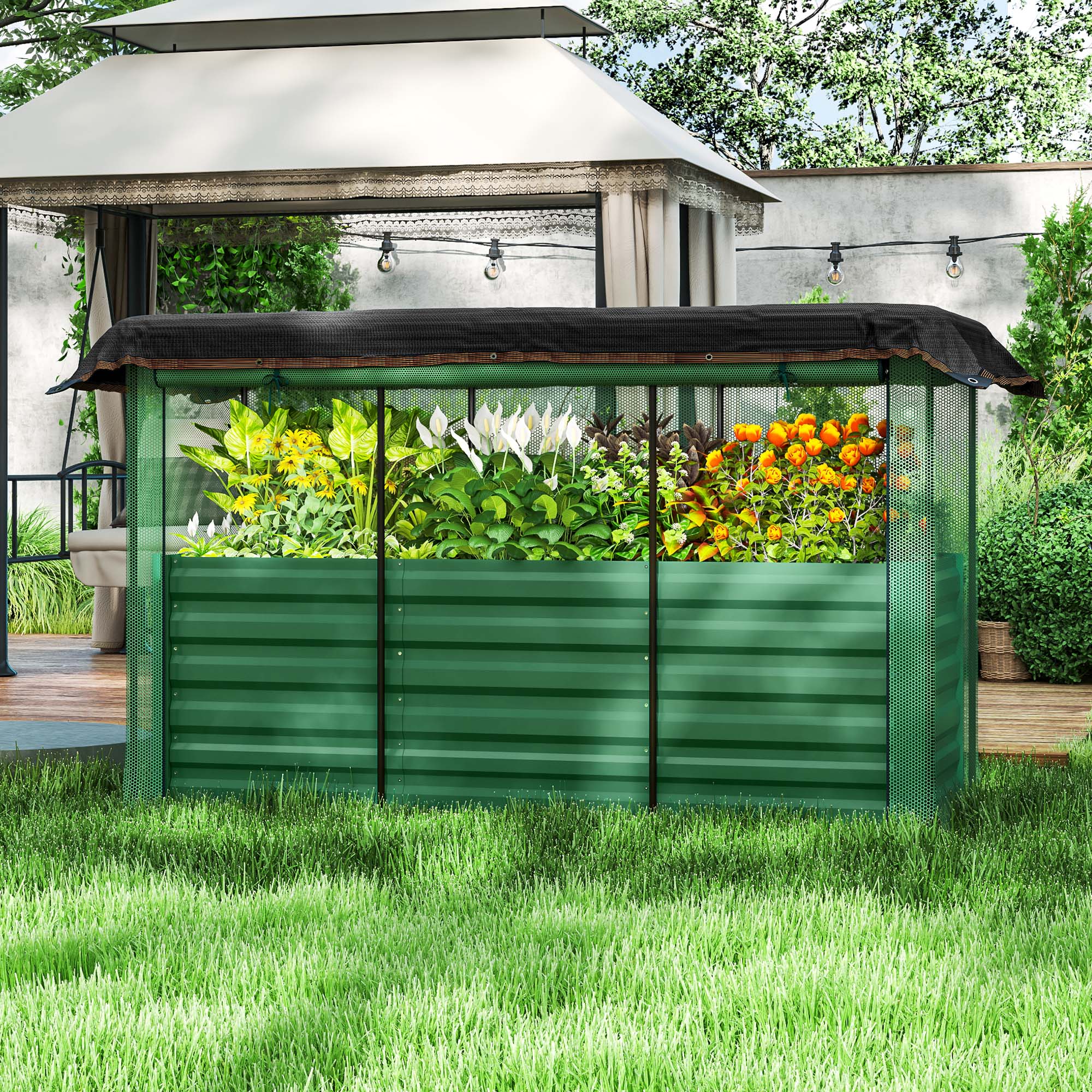 Alt View 1. Outsunny - 5.9 x 2 x 1.9 ft Galvanized Raised Garden Bed with Crop Cage Plant Protection Net and Shade Cloth Roof - Green.