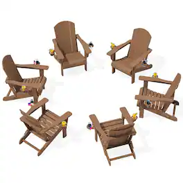 SERWALL - Adirondack Chairs Set of 6 with Cup Holders,Composite Adirondack Chairs,HDPE Outdoor Chairs - Brown
