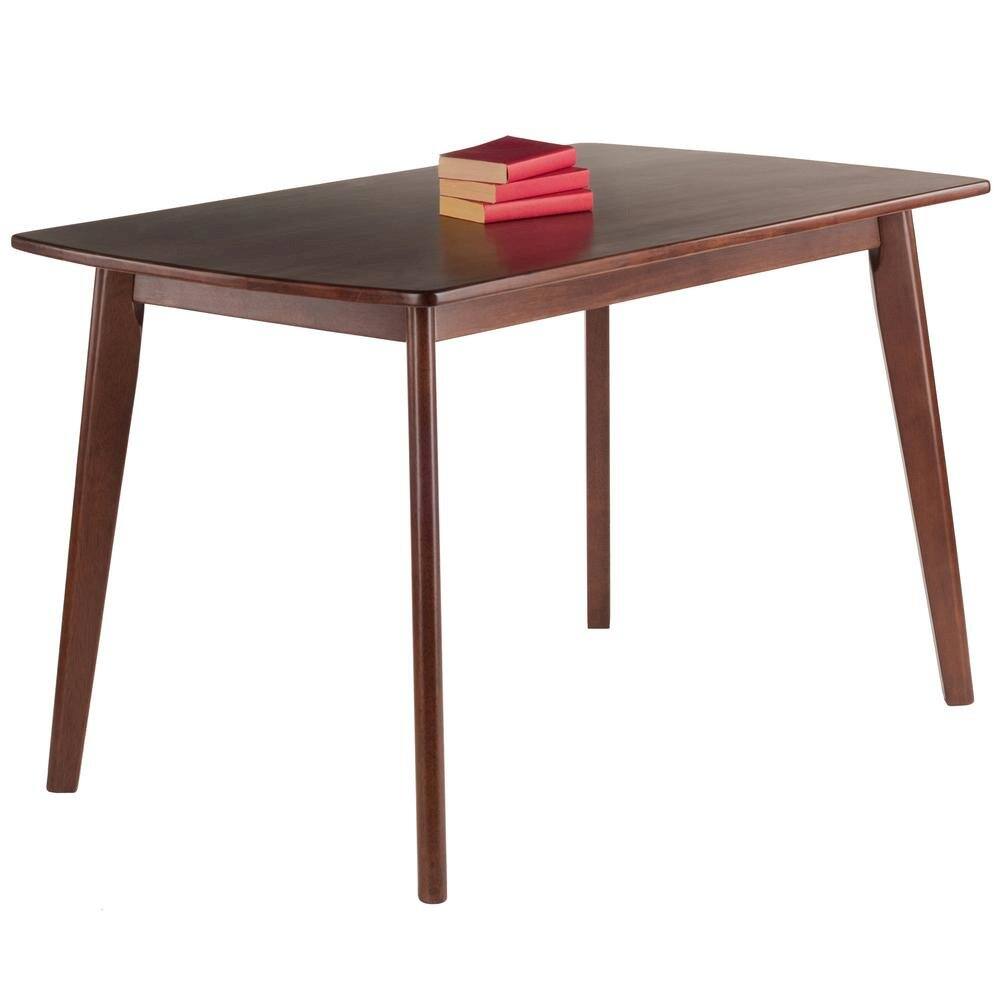 Left. FurniFact - Rectangular Solid Wood Dining Table With Smooth Edges For Kitchen Or Dining - Walnut.