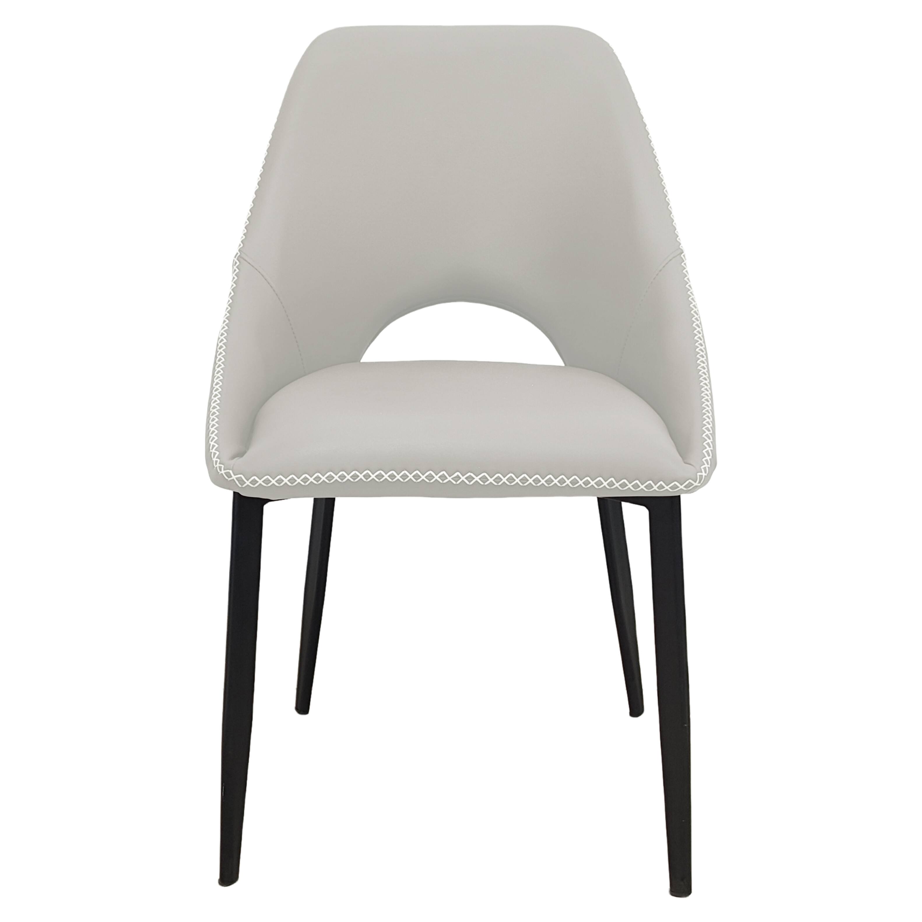 Alt View 3. LeisureMod - Amalfi Modern Upholstered Fabric Dining Chair, Curved Open Back Accent Side Kitchen Chair with Metal Legs - Grey.