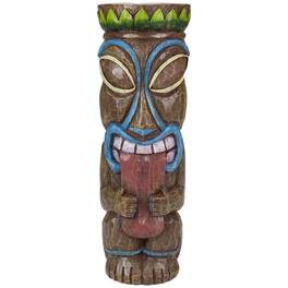 Northlight - 16" Solar Lighted Polynesian Outdoor Garden Tongue Out Tiki Statue - Brown