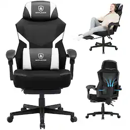 GTPlayer - Gaming Chair with Wider Cushion Breathable Mesh Computer Office Chair - White