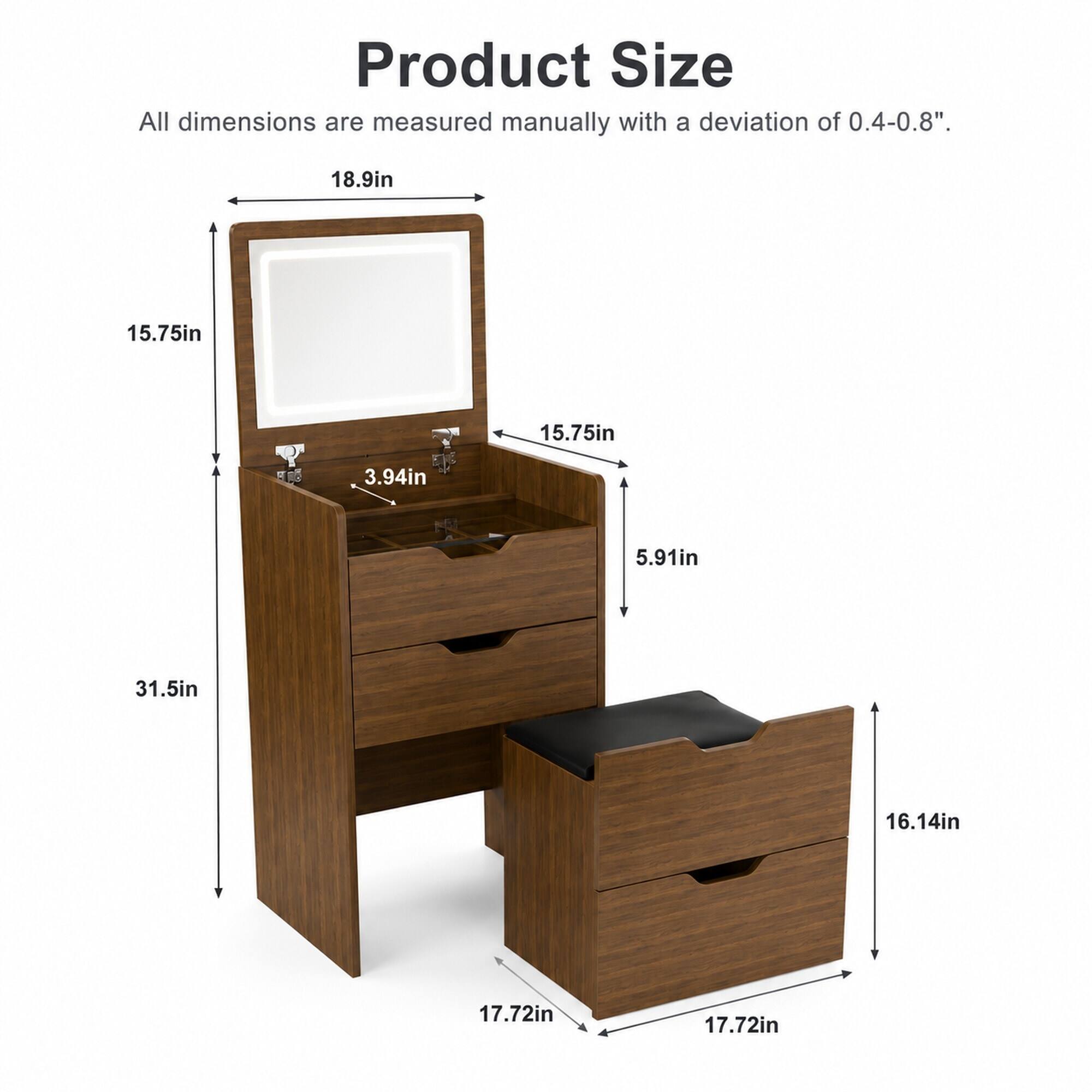 Product Size  
All dimensions are measured manually with a deviation of 0.4-0.8".  

18.9in  
15.75in  
15.75in  
3.94in  
5.91in  
31.5in  
16.14in  
17.72in  
17.72in
