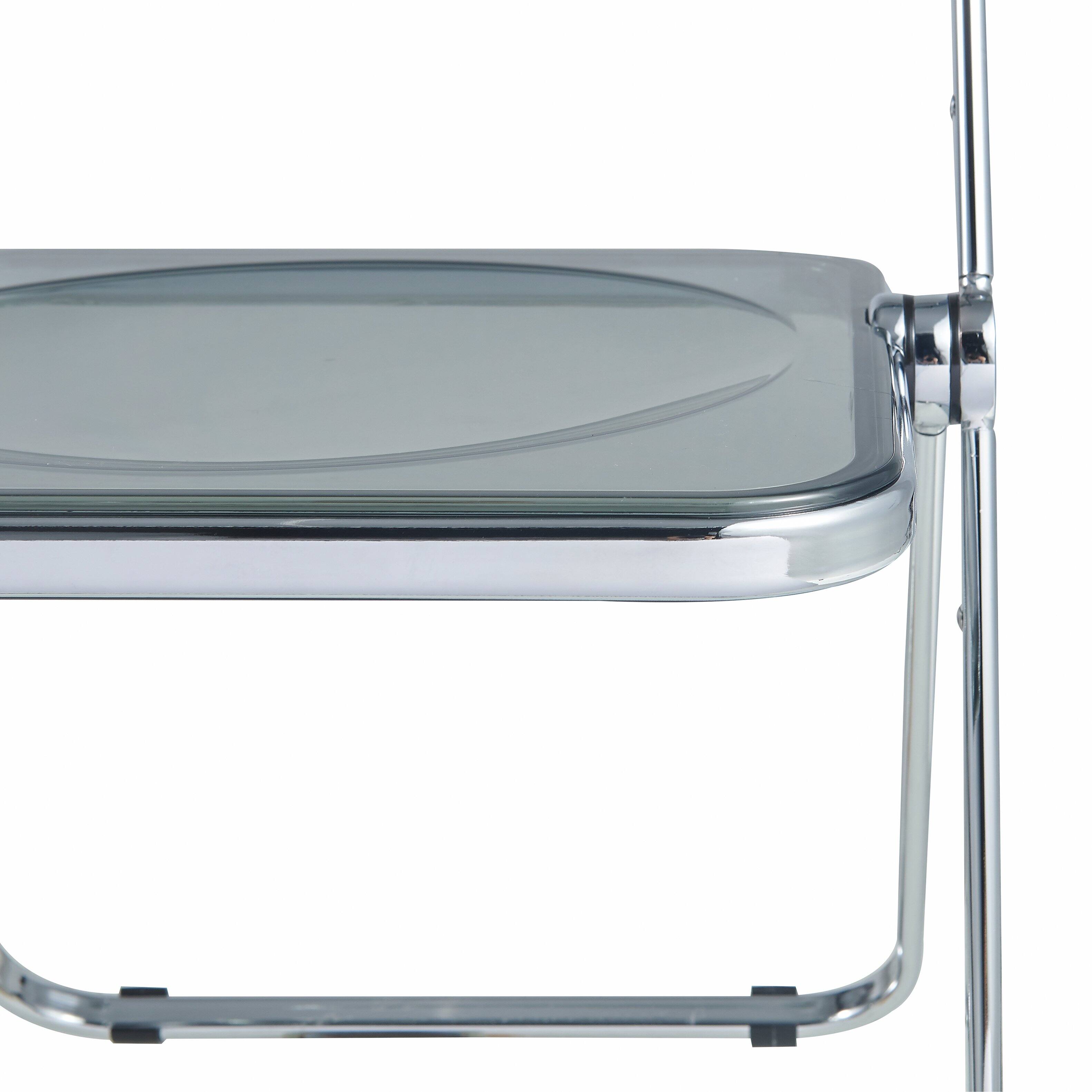 Alt View 10. LeisureMod - Lawrence Modern Clear Acrylic Folding Chair with Chrome Steel Frame, Fully Assembled Portable Dining Seat - Transparent Black.