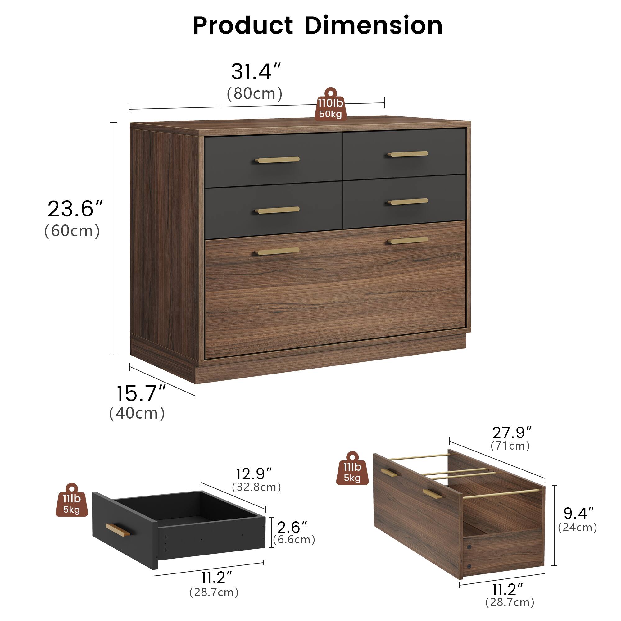 Product Dimension

- 31.4" (80cm) 110lb 50kg
- 23.6" (60cm)
- 15.7" (40cm)
- 12.9" (32.8cm) 2.6" (6.6cm) 11lb 5kg
- 27.9" (71cm) 9.4" (24cm) 11.2" (28.7cm) 11.2" (28.7cm)