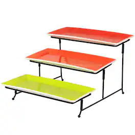 Gibson - Home Crenshaw Hand Painted Stoneware 3-Tier Serving Set with Metal Rackcolor - Multi
