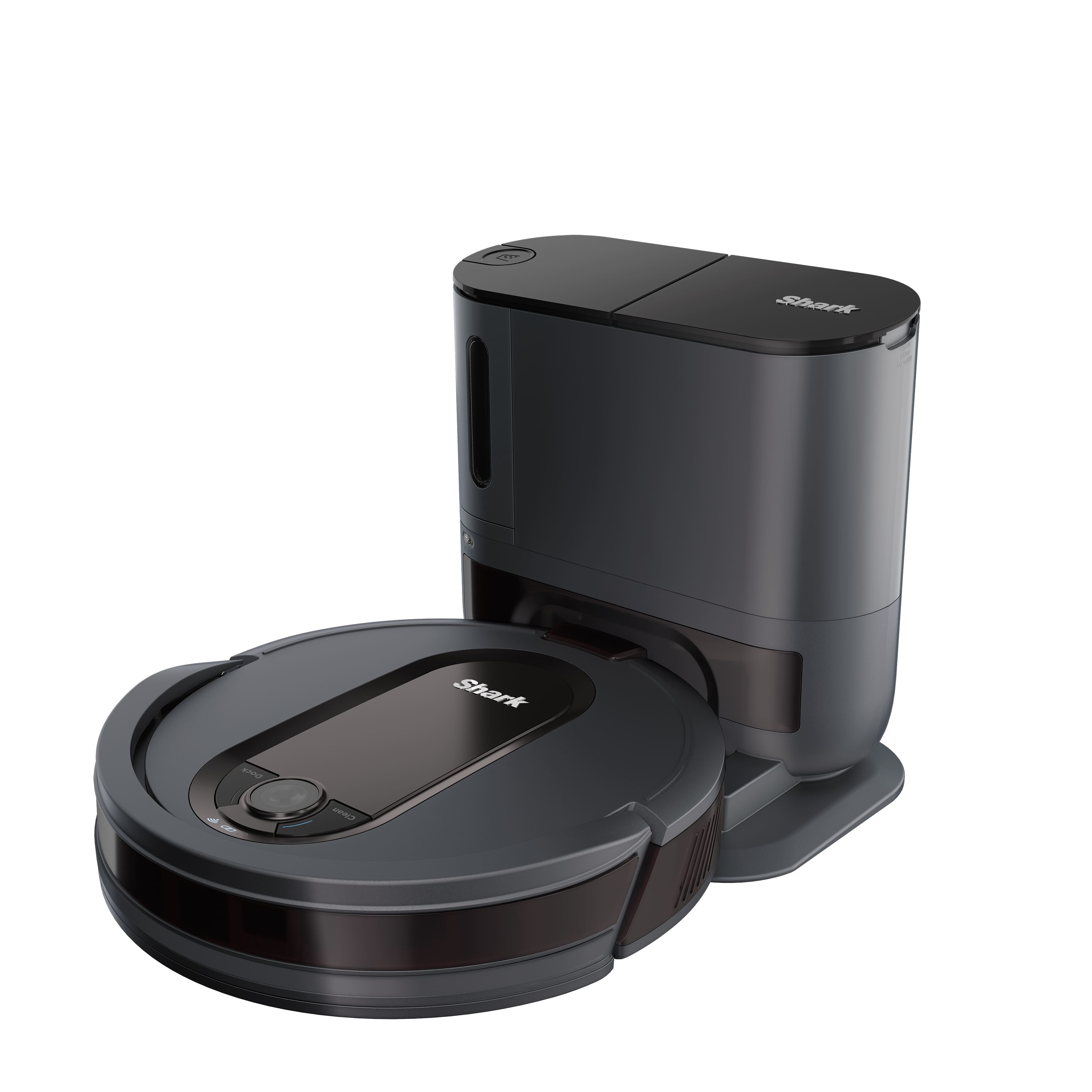 Front. Shark - EZ Robot Vacuum RV912S with Self-Empty Base, Bagless, Wi-Fi - Dark Grey.