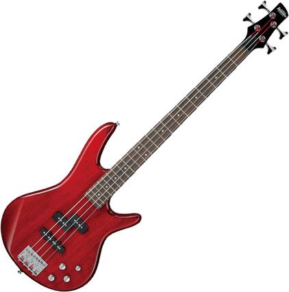Front. Ibanez - Ibanez GSR 4-String Bass Guitar, Right Handed, Transparent Red.