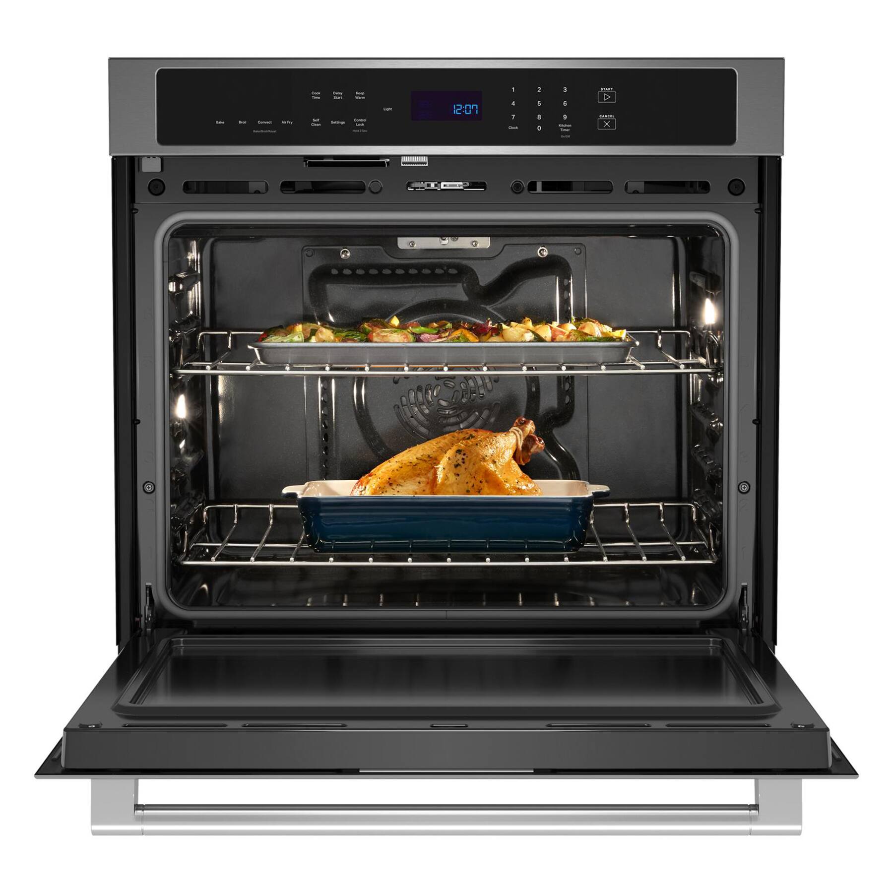 Left. Maytag - 30" Built-In Single Electric Convection Wall Oven with Air Fry - Fingerprint Resistant Stainless Steel.
