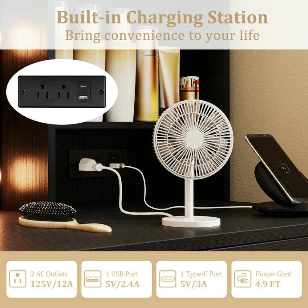 Built-in Charging Station  
Bring convenience to your life  

- 2 AC Outlets 125V/12A  
- 1 USB Port 5V/2.4A  
- 1 Type-C Port 5V/3A  
- Power Cord 4.9 FT