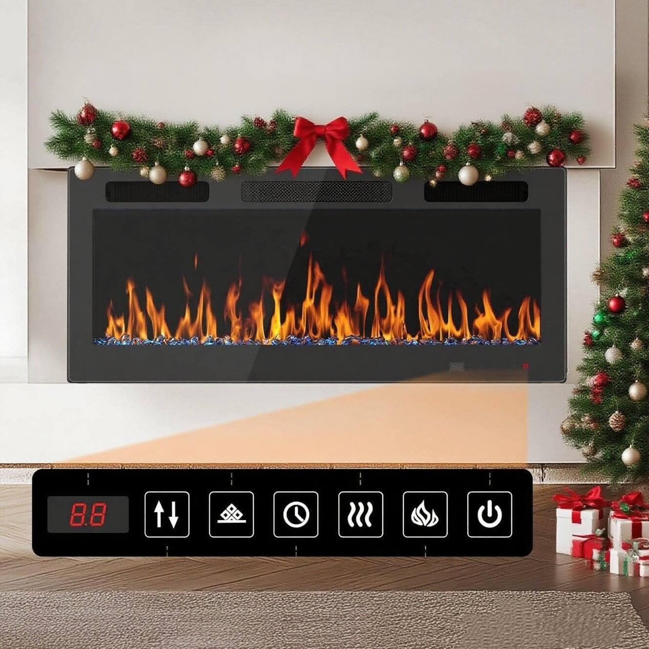 Angle. U-HOMY - 50" Wall Mounted & Recessed Electric Fireplace, Quiet Heater with 12 Flame Colors, Remote, Timer & Safety.