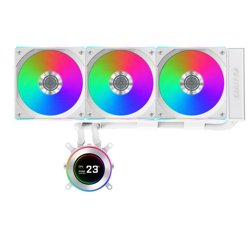Lian Li - Hydroshift II 360 CL RGB Liquid CPU Cooler - 360mm AIO 3X 120 RGB Fans 2.1" IPS LCD Screen LGA 1851/1700, AMD AM5/AM4 - White