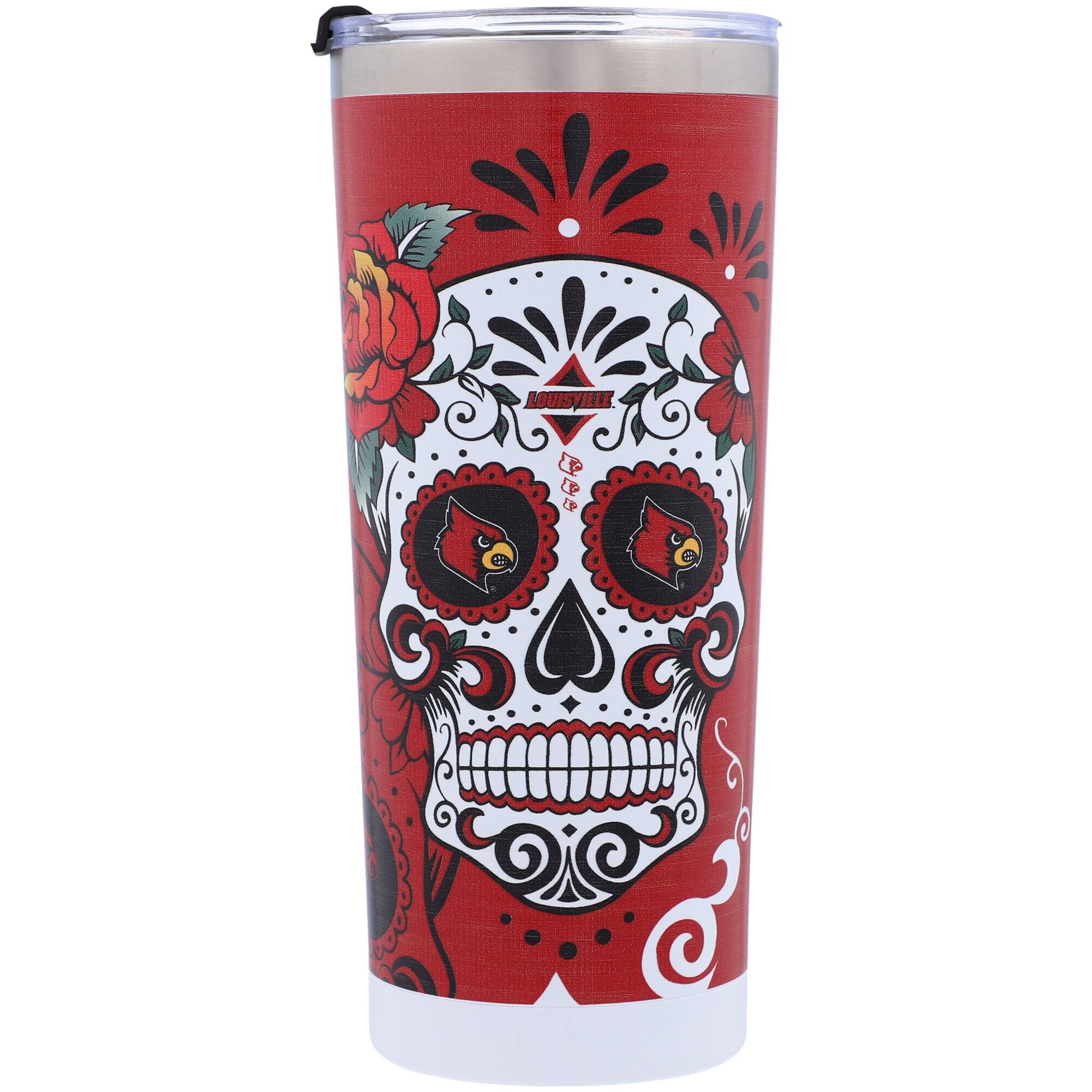 Alt View 2. Indigo Falls - Louisville Cardinals 24oz. Dia De Los Muertos Stainless Steel Tumbler - Multicolor.