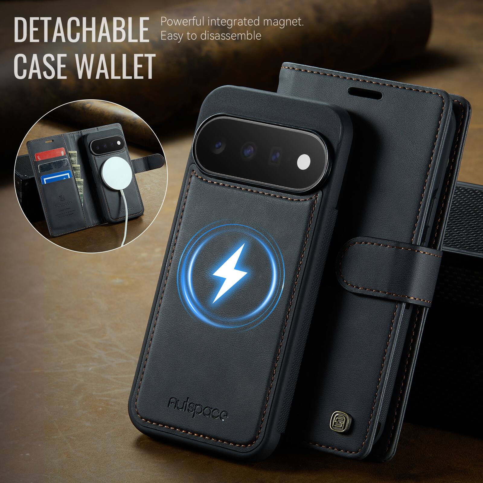 Dteck 2 in 1 Magnetic Leather Wallet Phone Case for Google Pixel 11 Pro ...