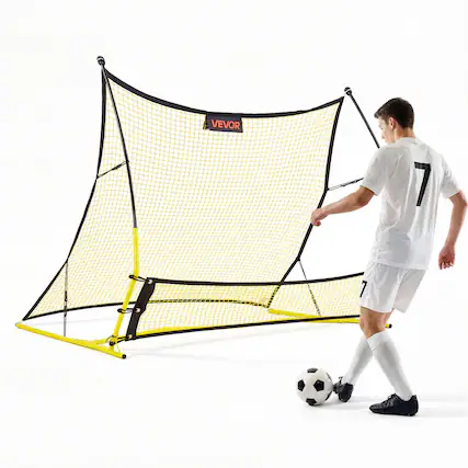 Front. VEVOR - Soccer Rebounder Net, 2-in-1 Soccer Goal Rebounder, Thickened Fiberglass Poles Iron Pipe for Team Solo Control - Yellow.