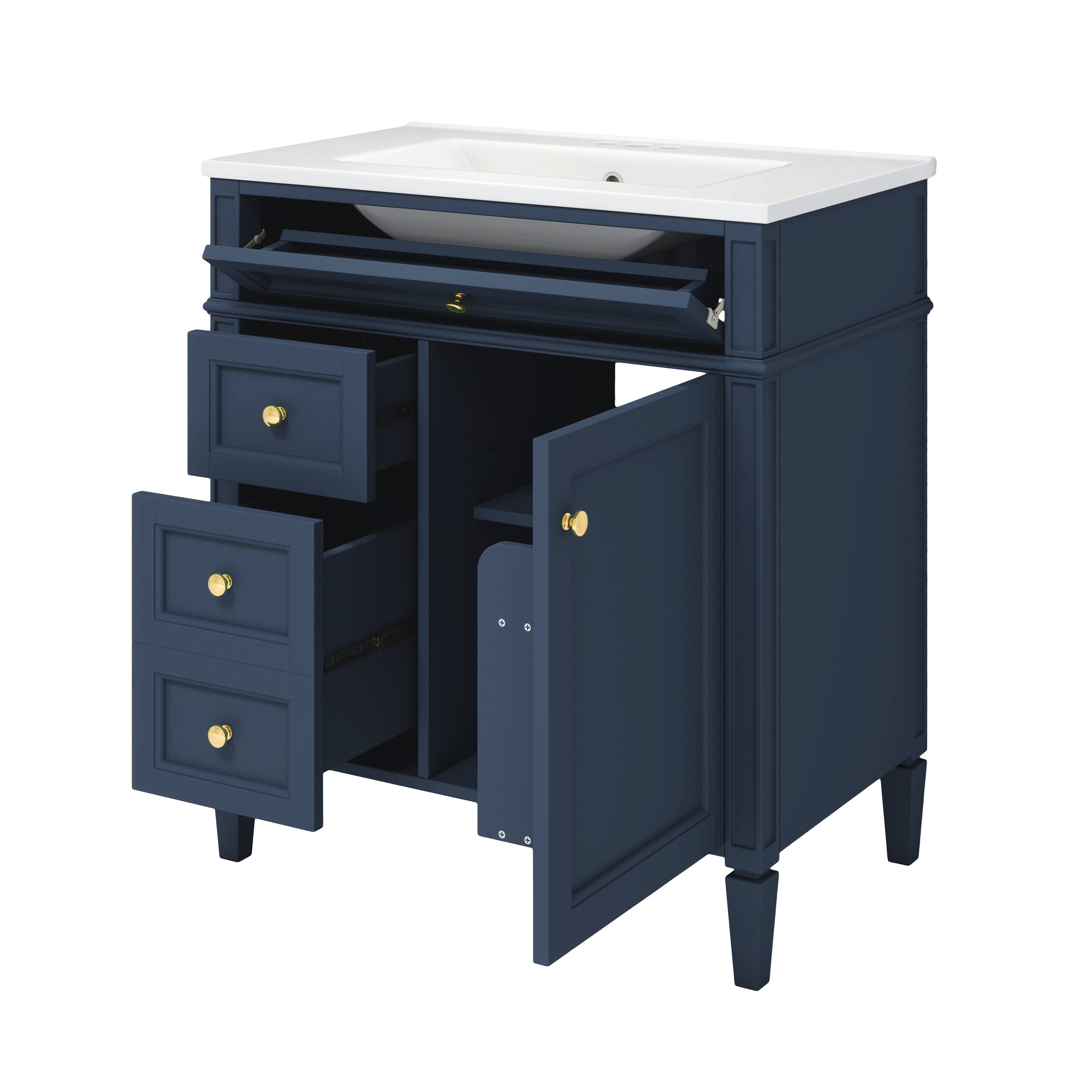 Alt View 10. Glintex - 30'' Bathroom Vanity with Top Sink, 2 Drawers and a Tip-out Drawer, Single Sink Bathroom Vanity - Blue.
