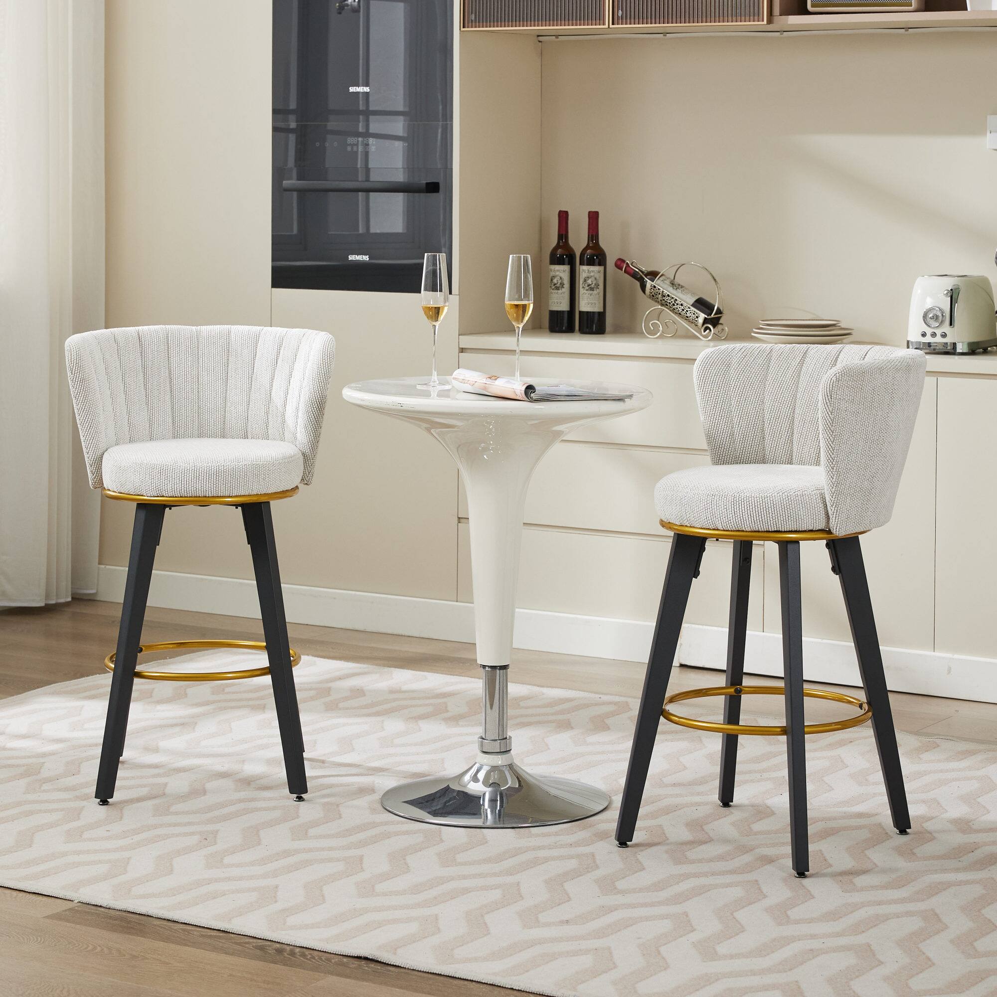 Alt View 8. GOODSILO - Modern Swivel Counter Height Bar Stools Set of 2 with Upholstered Backs and Metal Legs - Beige.