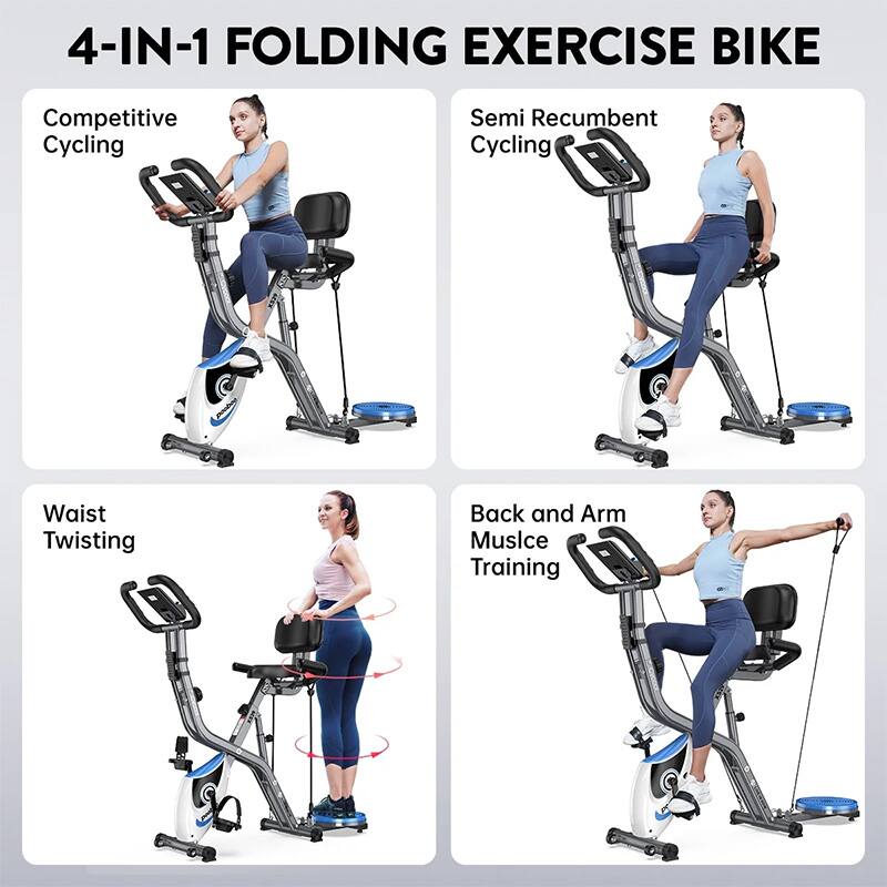 4-IN-1 FOLDING EXERCISE BIKE

Competitive Cycling

Semi Recumbent Cycling

Waist Twisting

Back and Arm Muscle Training