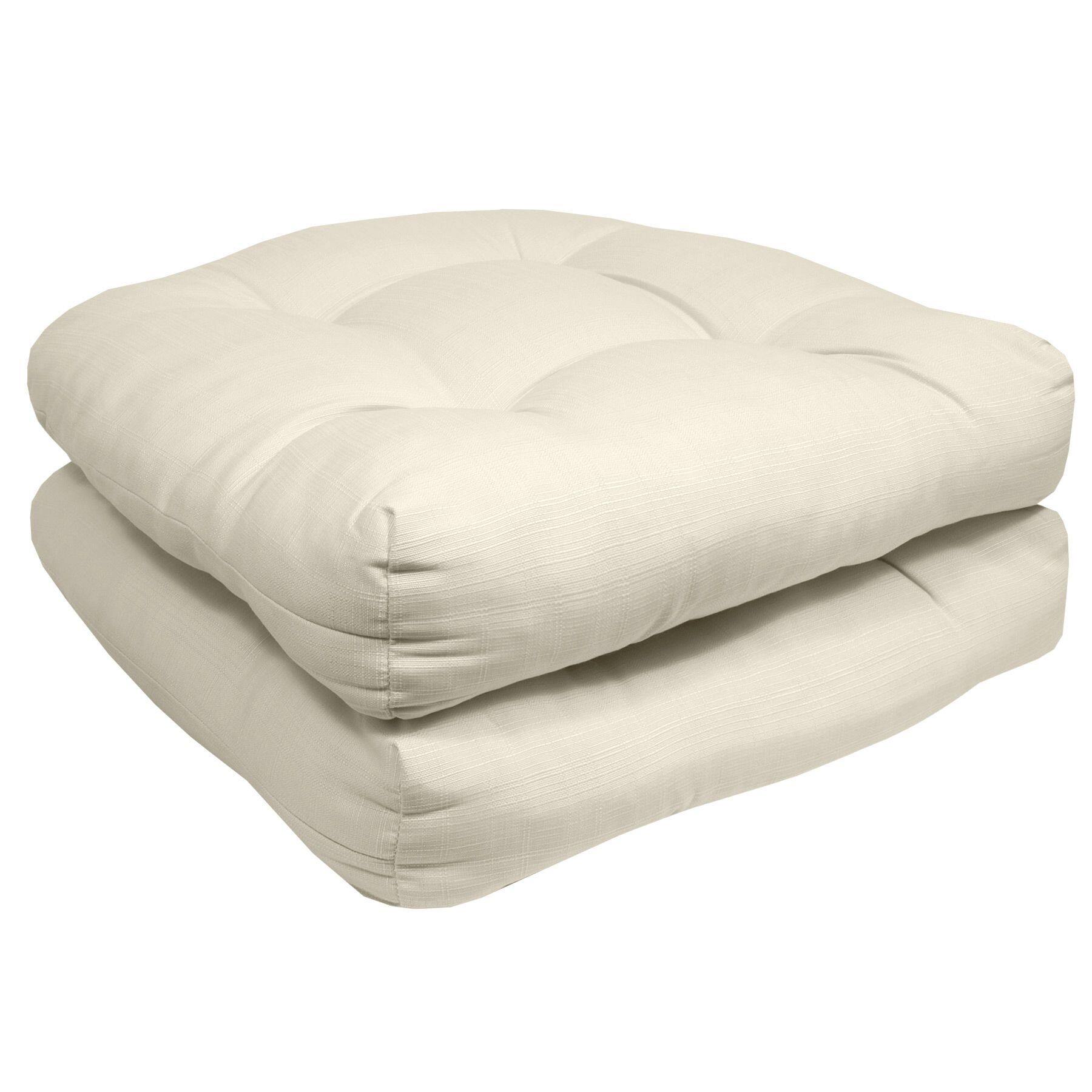 Angle. Sweet Home Collection - Patio Cushions Indoor/Outdoor Chair Pads Tufted 19" x 19", 2-Pack - Cream.