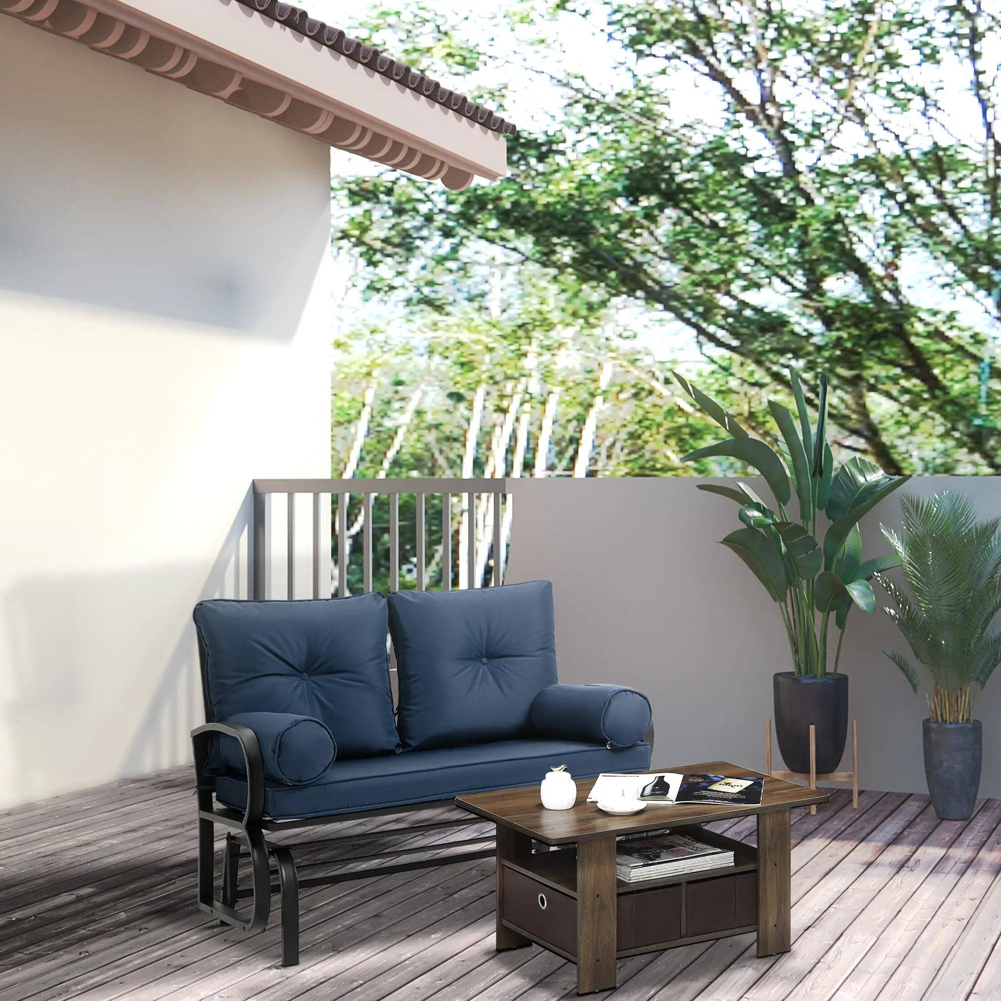 Alt View 7. Resenkos - Resenkos Swing Glider Chair, Double Bench Set, 2-Person Outdoor Loveseat, Steel Frame, Comfortable Cushions, Blue - Blue.