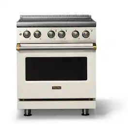 Viking - 30"W. Pro5S 4.7 Cu. Ft. Freestanding 4 Element Electric Convection Range - /Brushed Brass - Pure White