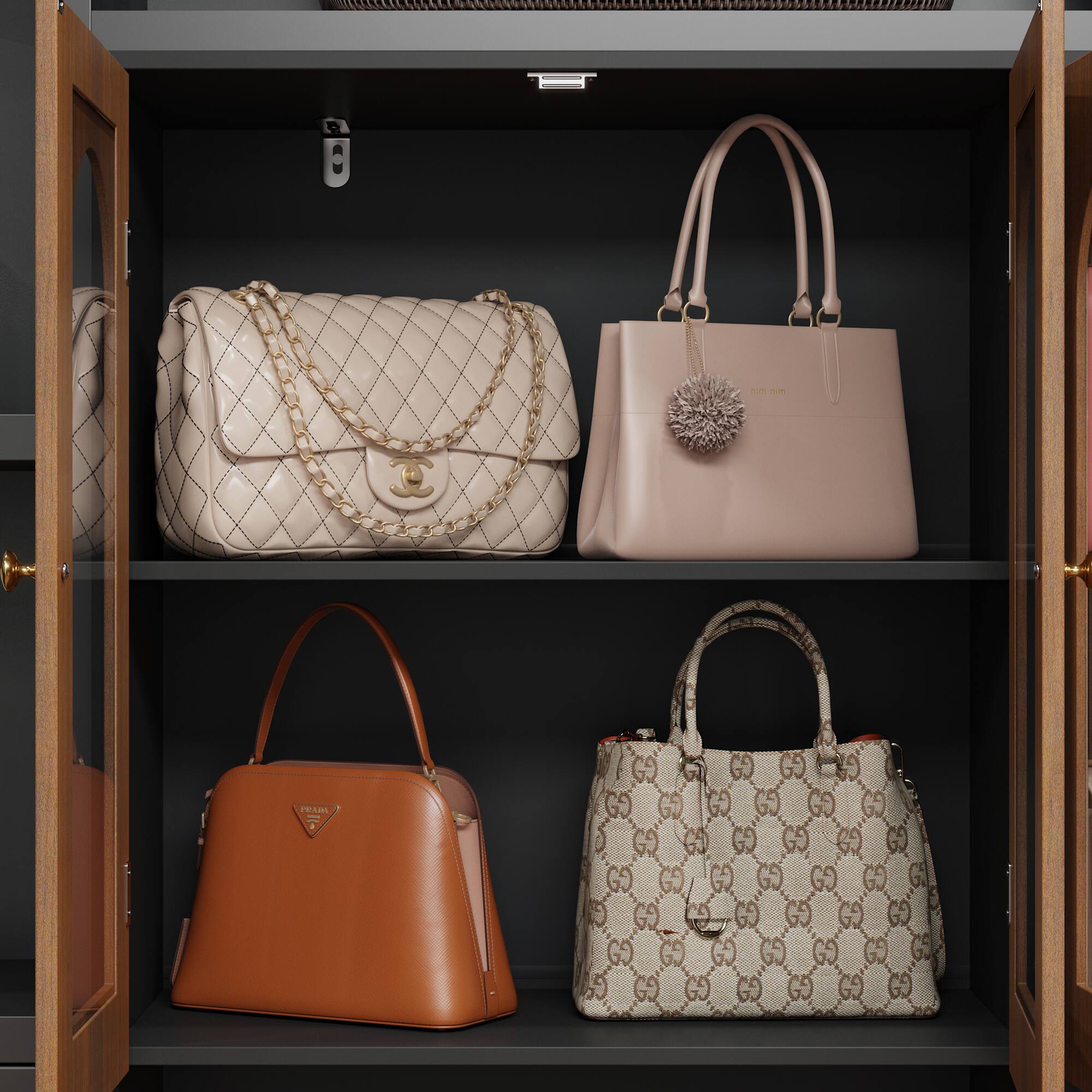 Alt View 2. Famapy - Famapy Mid - Century Modern Bookcase with Glass Doors: Multi - Storage Shelves & Drawers for Home Office - Wooden & Black.