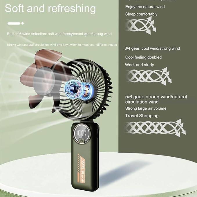 Soft and refreshing

Enjoy the natural wind
Sleep comfortably

Built-in 6 wind selection: soft wind/breeze/cool wind/strong wind
Strong wind/natural circulation wind one key switch to meet your different needs

3/4 gear: cool wind/strong wind
Cool feeling doubled
Work and study

5/6 gear: strong wind/natural circulation wind
Strong large air volume
Travel Shopping
