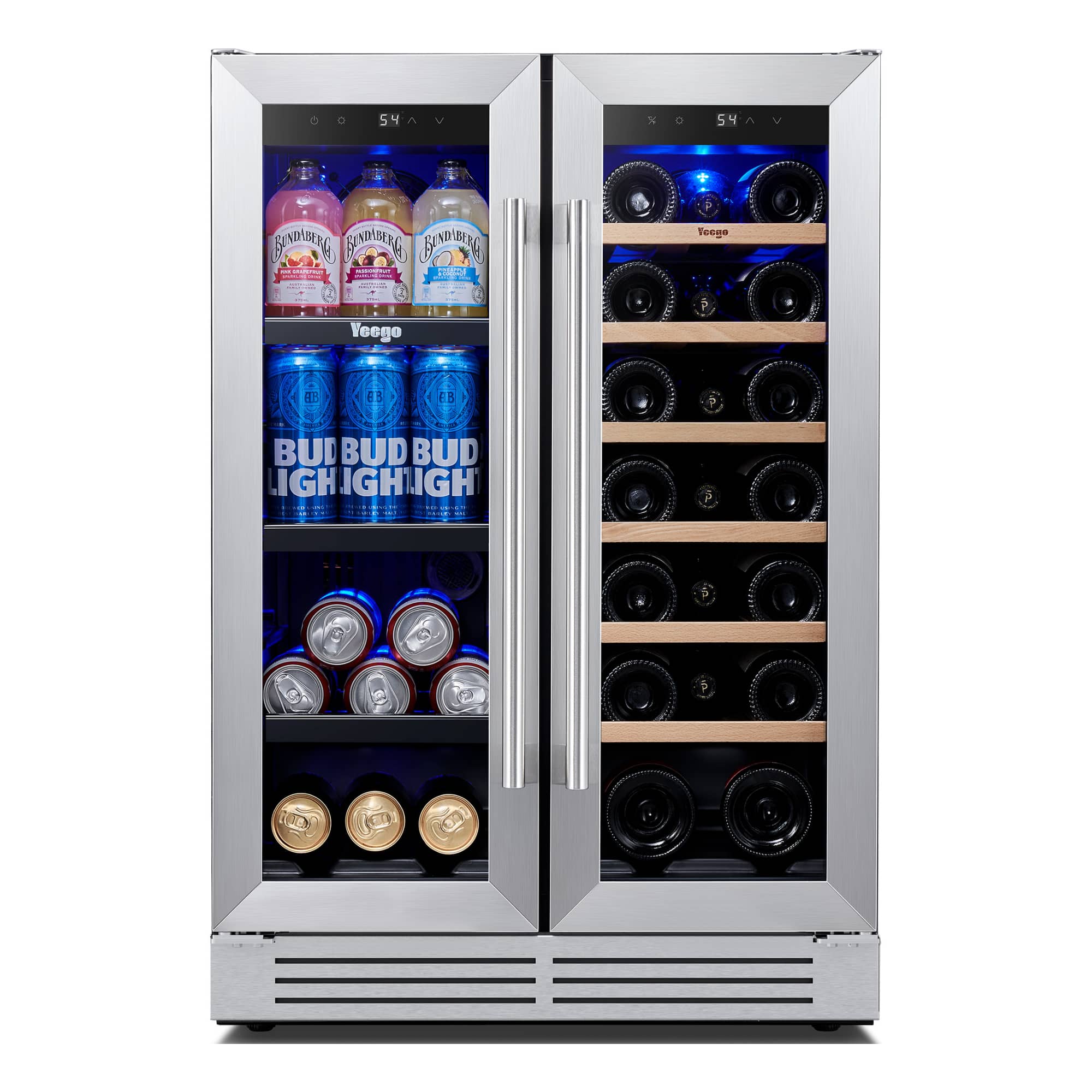 Yeego - 116L Dual Zone Wine and Beverage Cooler & Energy-Efficient Wine Fridge 18-Bottle + 60-Can Capacity Ideal for Home - Stainless Steel