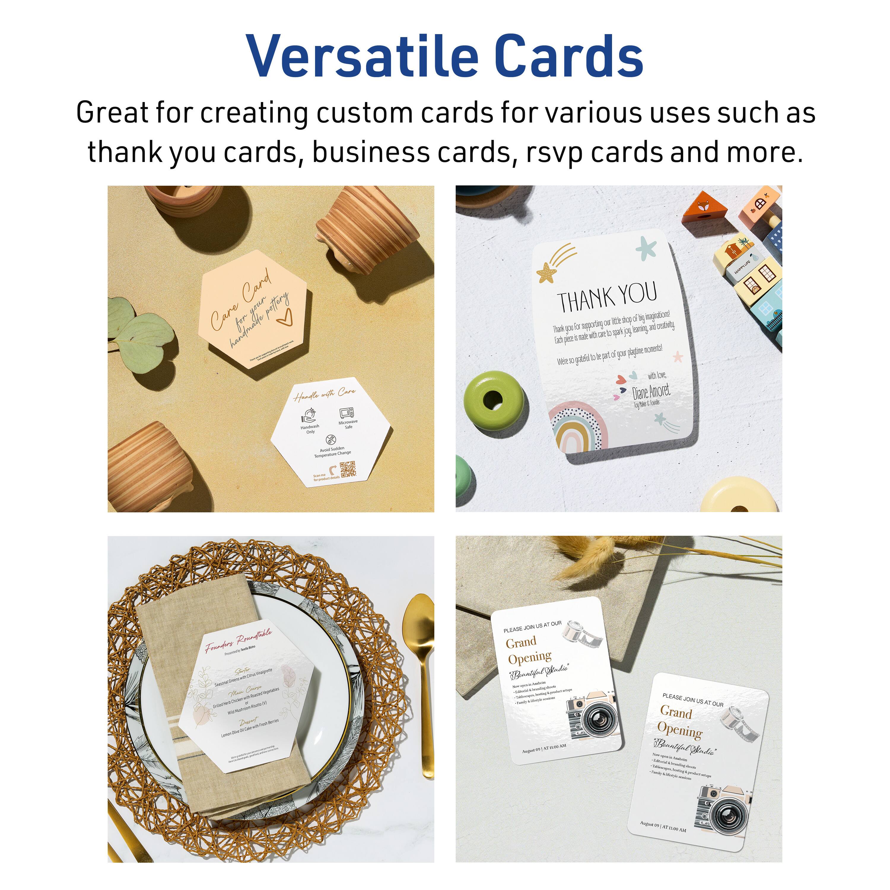 Versatile Cards

Great for creating custom cards for various uses such as thank you cards, business cards, rsvp cards and more.

Card Care
for your pretty
handmade

THANK YOU
Thank you for supporting our shop with your imagination and creativity. Each piece is made with care, and we hope it brings a smile to your face. We are grateful for your support and look forward to seeing you again soon.
With love,
[Name]

PLEASE JOIN US AT OUR
Grand Opening
[Name of Shop]
[Date and Time]
[Location]

PLEASE JOIN US AT OUR
Grand Opening
[Name of Shop]
[Date and Time]
[Location]